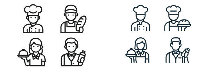 Restaurant Staff Line Icons, Minimalist flat design