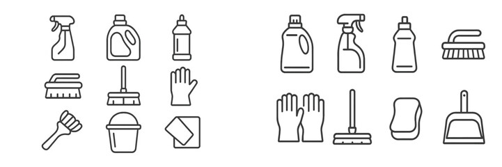 Household Cleaning Supplies and Tools Icons, Minimalist flat design