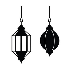 Traditional hanging lanterns black silhouette banner design