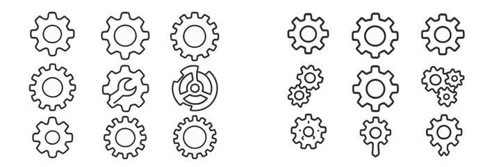 Mechanical Gear and Cog Symbols, Minimalist flat design