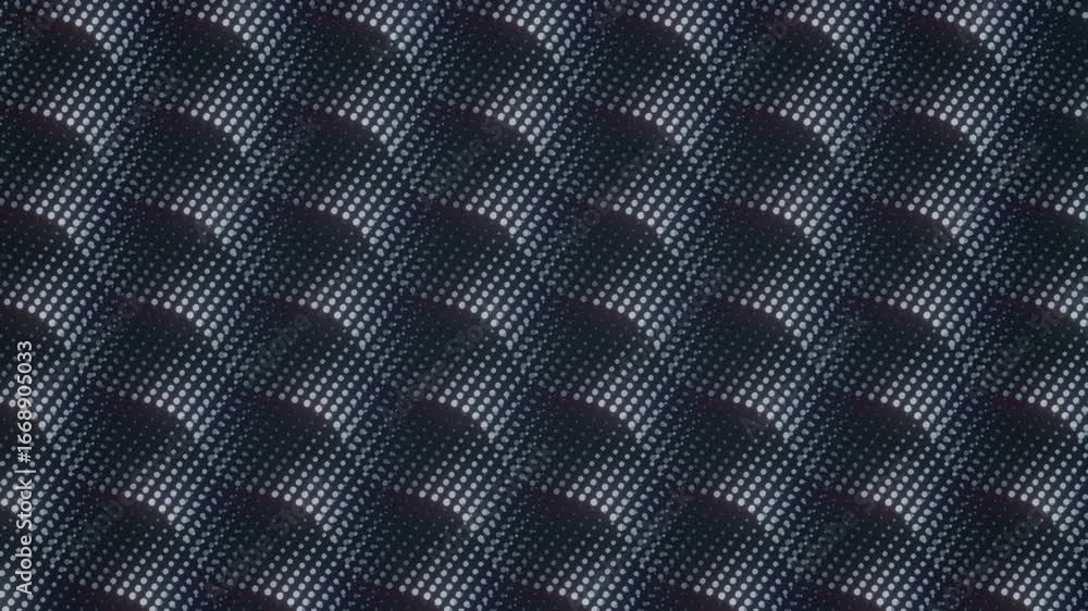 Poster an abstract 4k animation featuring a hypnotic wave pattern of glowing dots. seamless loop in a futur