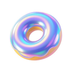 Holographic Donut Frosted with Icing and Sprinkles on Transparent Background