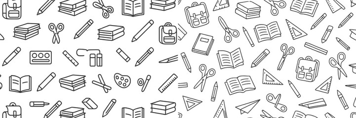 School Supplies Pattern with Books, Pencils, Scissors