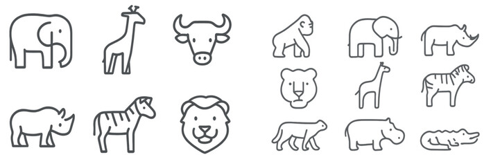 Safari Wildlife Line Art Icons, Minimalist flat design