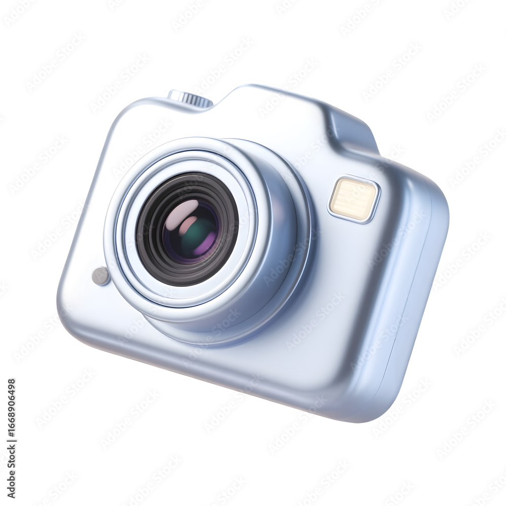 Poster silver digital camera object on transparent background rendered in 3d