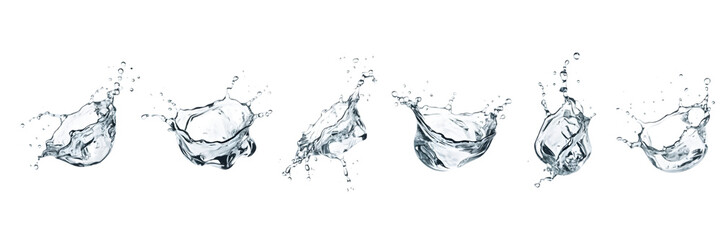 Water Splash Array: A sequence of dynamic water splashes, captured in a pristine and clean environment, showcasing fluid motion and the beauty of water.