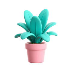 Obraz premium Cartoon Green Plant in a Pink Pot Isolated on Transparent Background