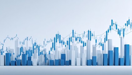 Abstract financial chart, cityscape blocks, trending data