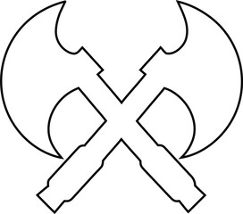 Obraz premium Bold crossed axes outline vector great for survival graphics, outdoor adventure logos, and rustic woodland emblems.