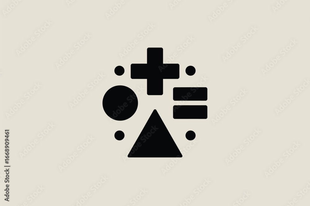 Aufkleber a graphic design featuring geometric shapes including a circle triangle and plus sign in black color
