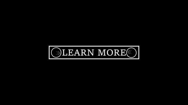 Glowing white text cursor animation. design is learn more button vector sign, symbol, pointing towards download button in looping with transparent background.4k,video black background,