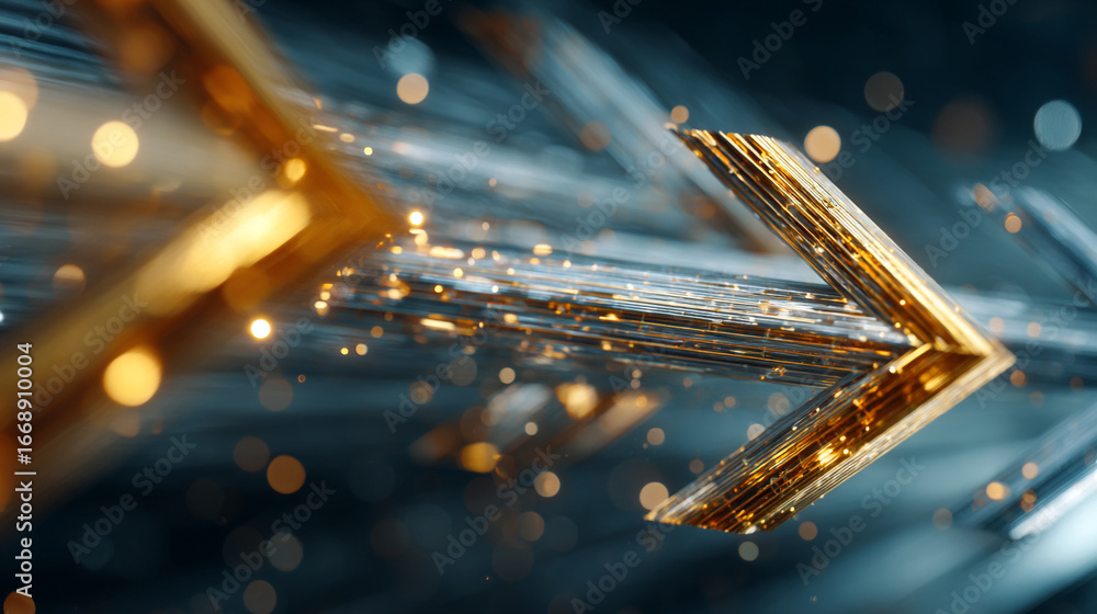 Aufkleber golden arrows pointing right with blurred background and bokeh lights creating a dynamic movement ef