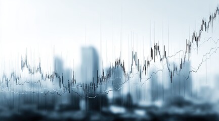 Abstract cityscape backdrop with superimposed fluctuating financial graph lines, suggesting market trends and urban development interplay