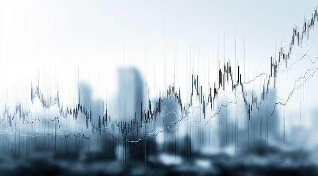 Abstract cityscape backdrop with superimposed fluctuating financial graph lines, suggesting market trends and urban development interplay