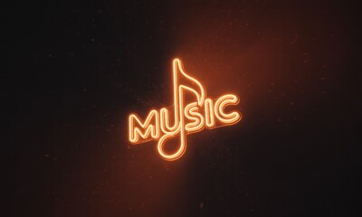 Neon orange music note logo on dark background