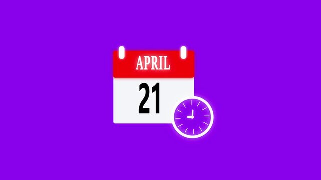 April month 21 date calendar icon animation. Analog calendar design month concept animation 4k video