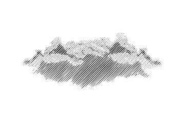 Striking hatched cloud graphic designed with linear strokes for versatile design elements, suitable for weather concepts and creative projects.