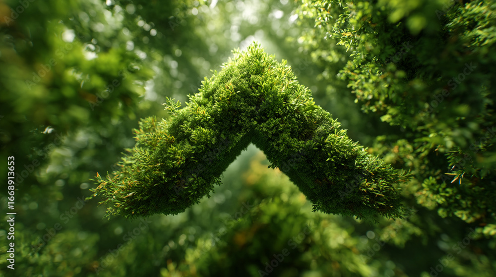 Aufkleber a close up of a moss covered structure in a forest with a blurred background of green trees