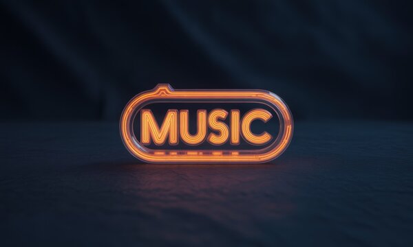 Orange neon "MUSIC" sign on dark surface