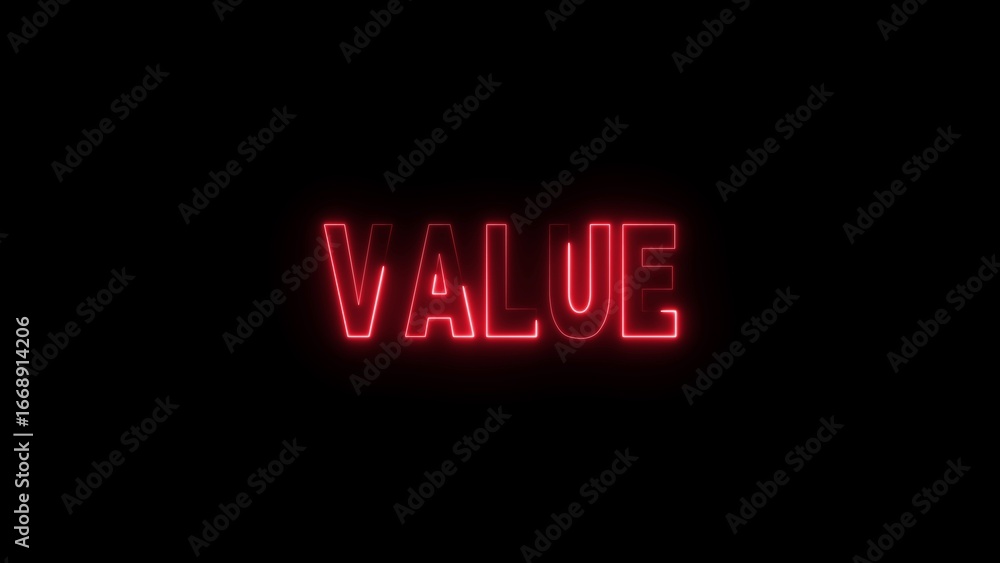 Poster red neon word value glowing on black background value text