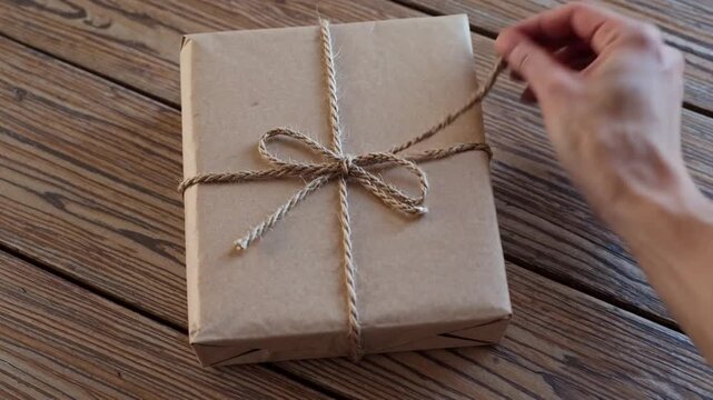 Wrapped Parcel Package with Rope and Bow Tie