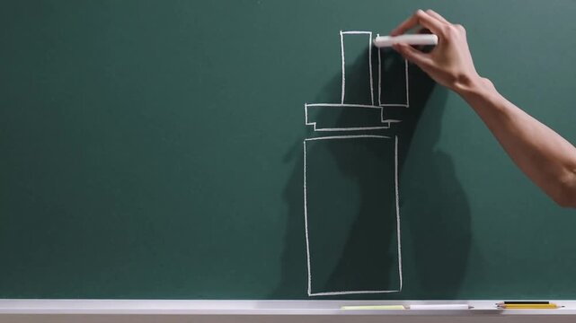conceptual of financial growth depicted by drawn stack of money and upward arrow on chalkboard