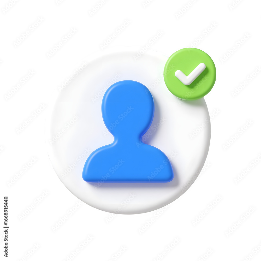 Poster 3d user icon with check mark symbol isolated on transparent background for digital applications and 