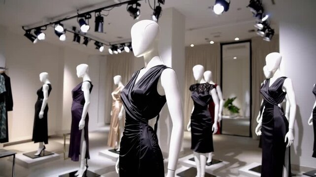 Inanimate female forms used for displaying garments within retail establishment specializing in apparel fashion