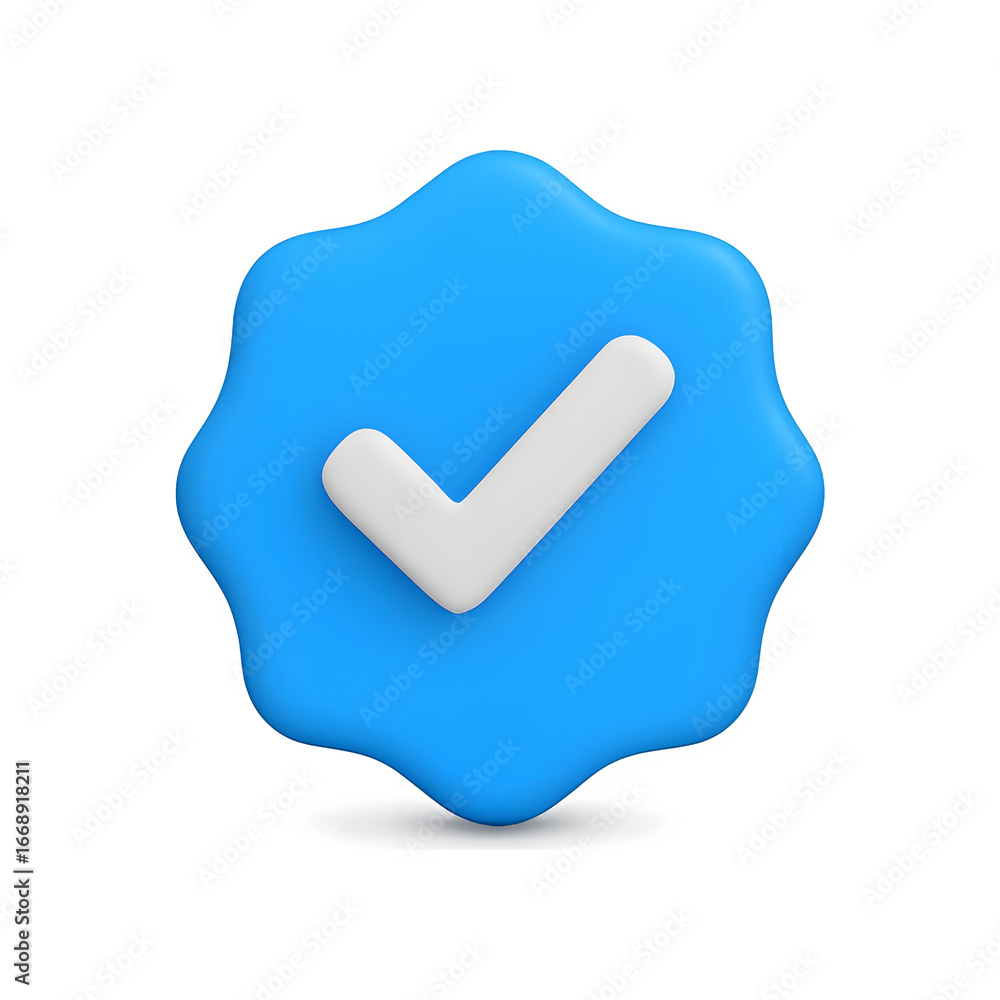 Poster three dimensional blue verification badge with white check mark isolated on transparent background