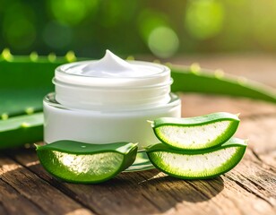 Aloe vera cream on a wooden surface (2)