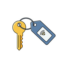 A yellow key with a blue wifi tag on a keyring
