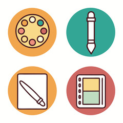 Art And Creativity Icons Paint Palette Brush Stylus Tablet
