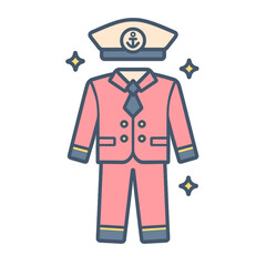 Cute cartoon illustration of a ship captain or pilot professional uniform
