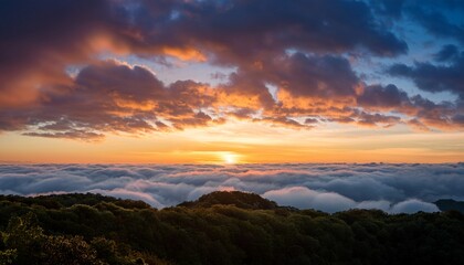 a serene sunrise casts warm colors over fluffy clouds creating a tranquil sky filled with beauty and wonder