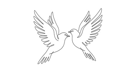 Fototapeta premium Graceful union two birds minimalist line art soaring together in harmony
