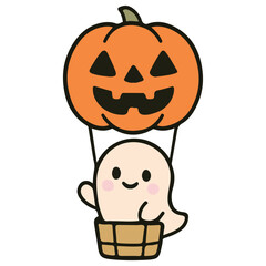 Halloween Ghost in Pumpkin Hot Air Balloon