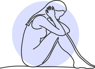 Minimalist Silhouette of a Woman Sitting with Depression and Sadness