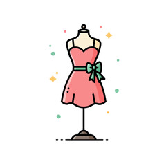 Cute pink party dress on a mannequin. Vector icon for boutiques and special events.