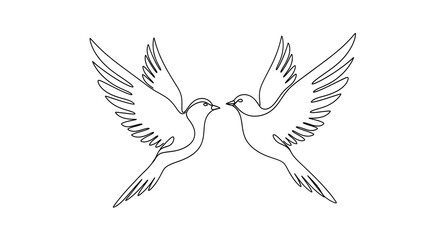 Obraz premium Minimalist avian illustration showcases a pair of soaring birds facing each