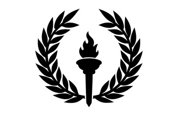 Olympic Torch with Laurel Wreath Icon – Symbol of Victory, Sports, and Olympic Games