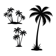 Black silhouettes of palm trees on a white background