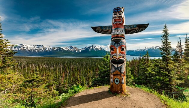 a traditional native alaskan totem pole in a picturesque forest setting highlighting the cultural heritage of alaska day