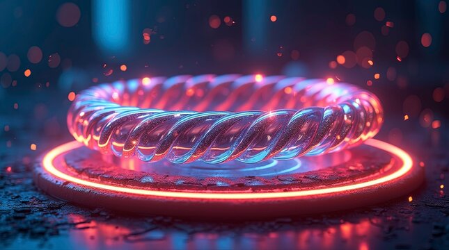 Abstract Digital Ring of Light and Energy: Futuristic Neon Cyberpunk Sphere 3d render