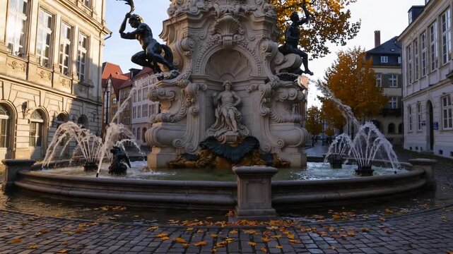 The historic Saint George fountain (Sankt Georgsbrunnen) located in the Gartenfeld district of Trier