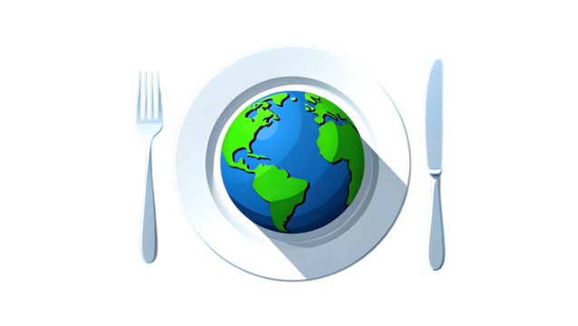 Earth On Plate Global Consumption Symbol Black Background