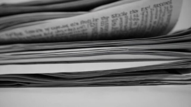 stack of newspapers against plain background shot with very shallow depth of field