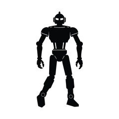 silhouette of a robot walking on white background.