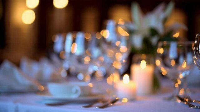 Opulent amorous meeting. Venue for unexpected nuptial suggestion. Surface preparation in eating establishment. Betrothal. Adornment blossoms, embellishment flames. Flame illumination evening meal arr