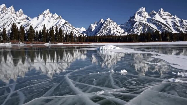 Pristine mountainous lake scenery within protected national park area during the colder months