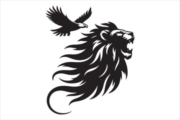 Fototapeta premium Lion and Eagle Graphic A Striking Silhouette of Power and Freedom